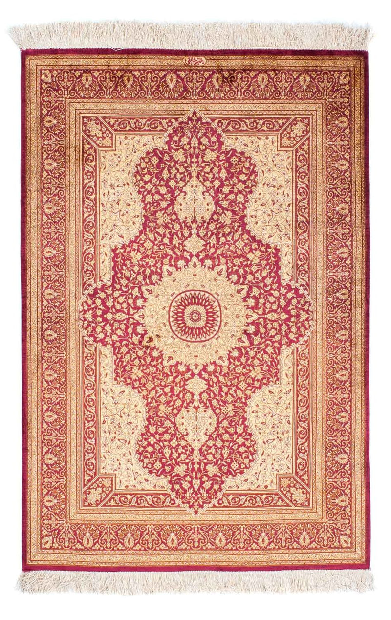 Tapis persan - Ghom - 143 x 95 cm - rouge foncé