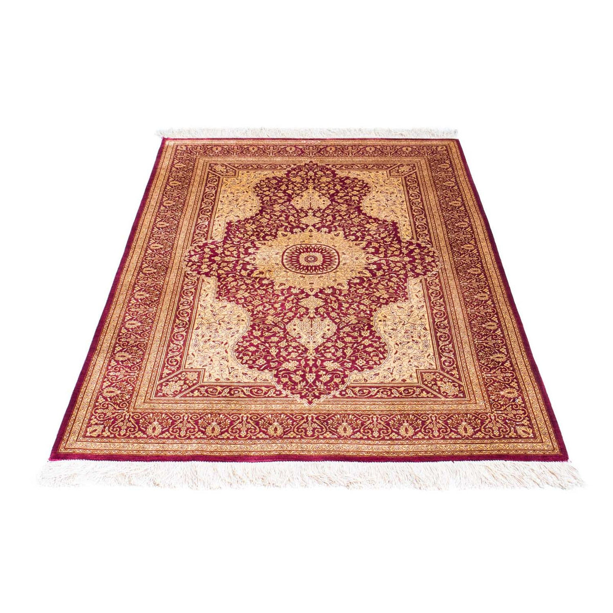 Tapis persan - Ghom - 143 x 95 cm - rouge foncé