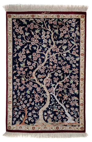 Tapis persan - Ghom - 87 x 59 cm - bleu foncé