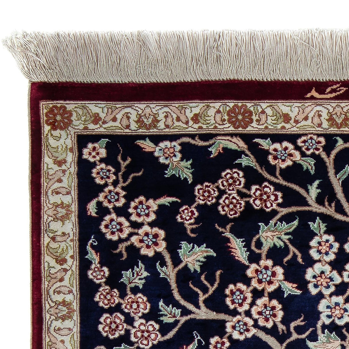 Tapis persan - Ghom - 87 x 59 cm - bleu foncé