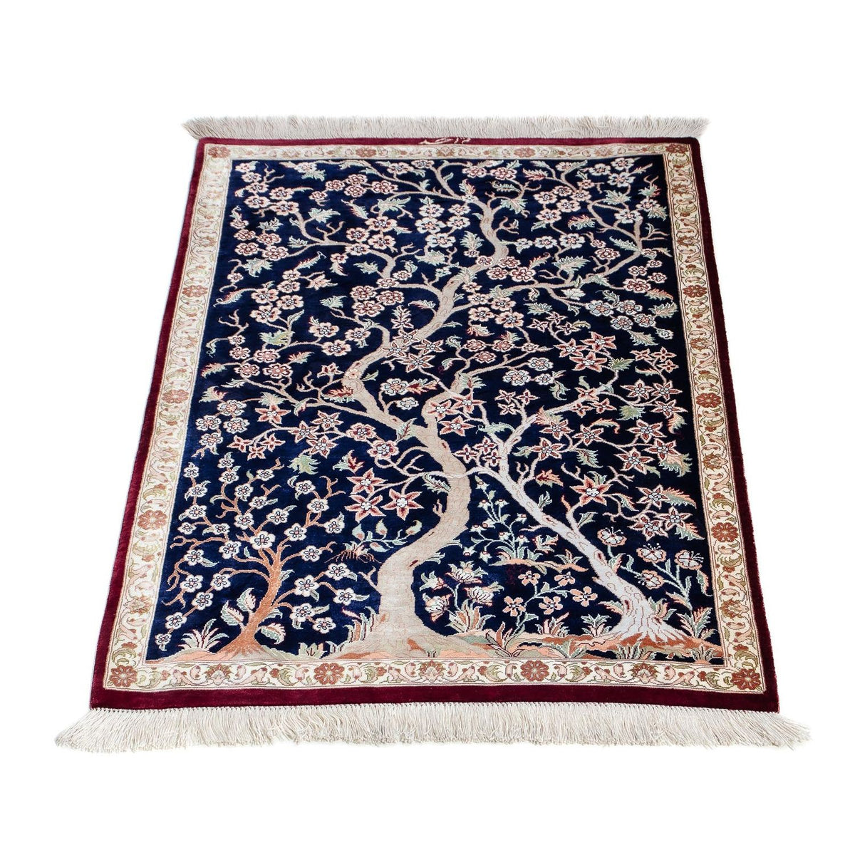Tapis persan - Ghom - 87 x 59 cm - bleu foncé