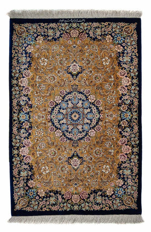 Tapis persan - Ghom - 91 x 62 cm - bleu foncé