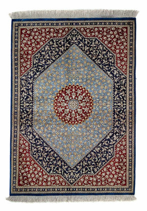 Tapis persan - Ghom - 84 x 60 cm - bleu foncé