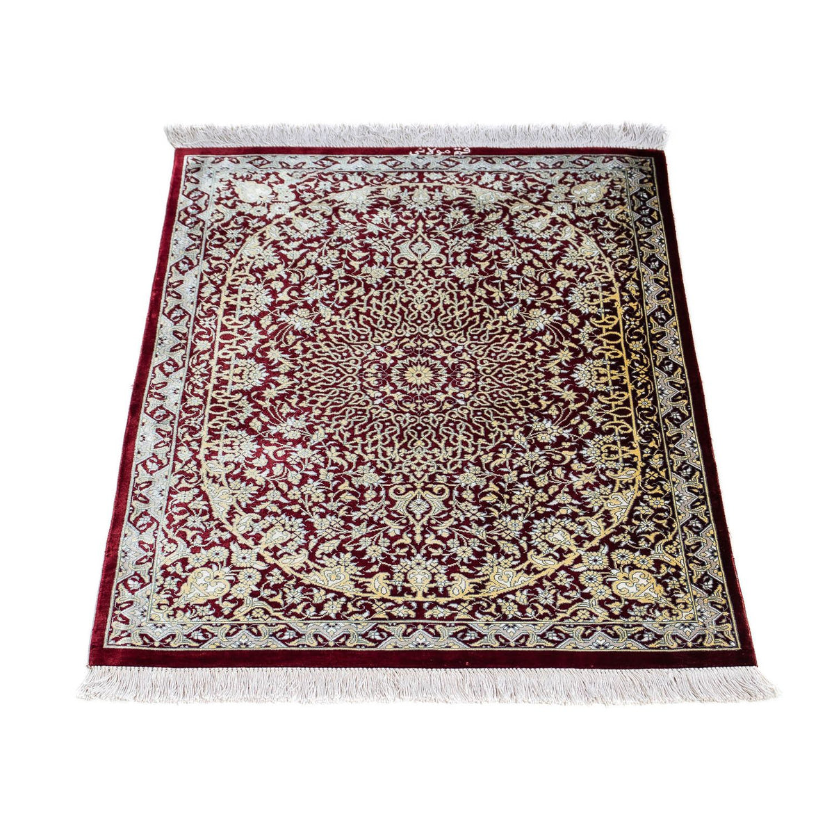 Tapis persan - Ghom - 78 x 54 cm - rouge foncé