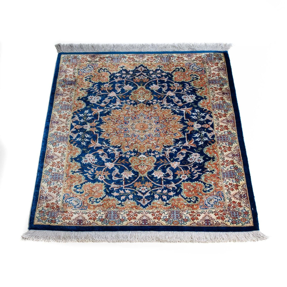 Tapis persan - Ghom - 78 x 55 cm - bleu foncé