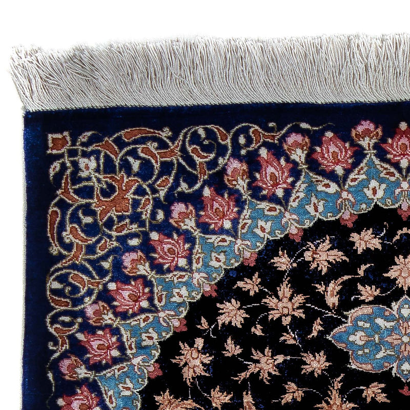 Tapis persan - Ghom - 80 x 55 cm - bleu foncé