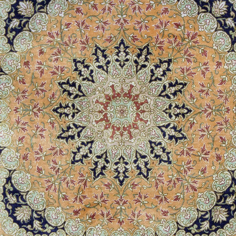 Tapis persan - Ghom - 93 x 59 cm - jaune moutarde