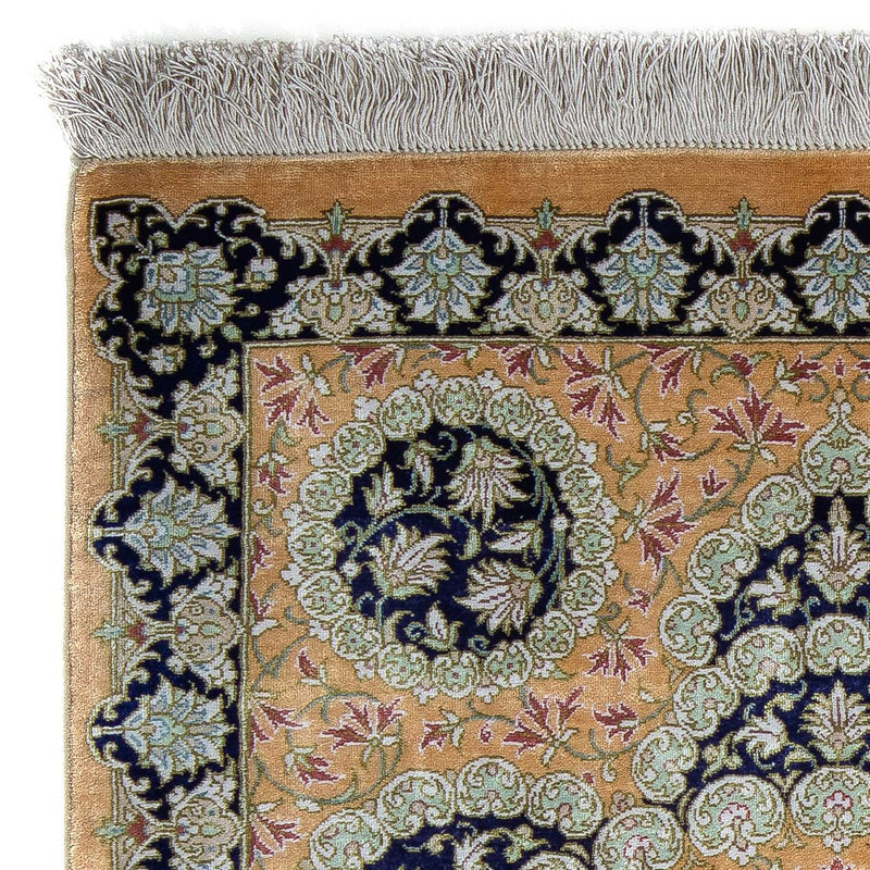 Tapis persan - Ghom - 93 x 59 cm - jaune moutarde