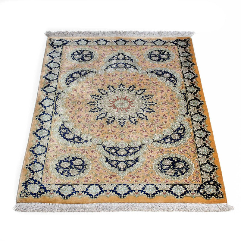 Tapis persan - Ghom - 93 x 59 cm - jaune moutarde
