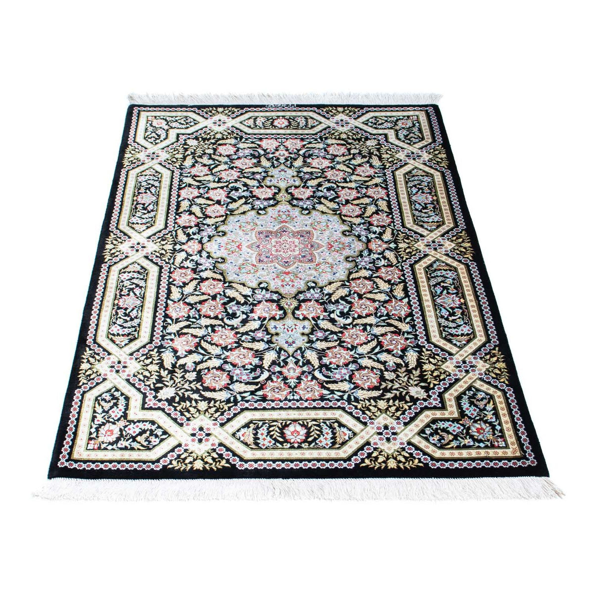 Tapis persan - Ghom - 124 x 79 cm - bleu foncé