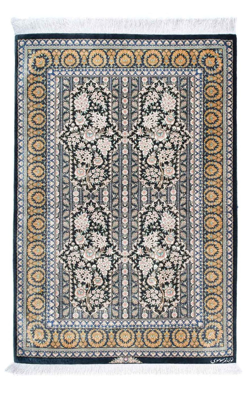 Tapis persan - Ghom - 118 x 80 cm - bleu foncé