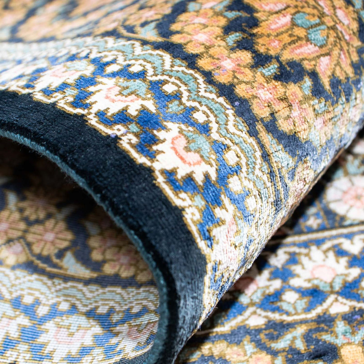 Tapis persan - Ghom - 118 x 80 cm - bleu foncé