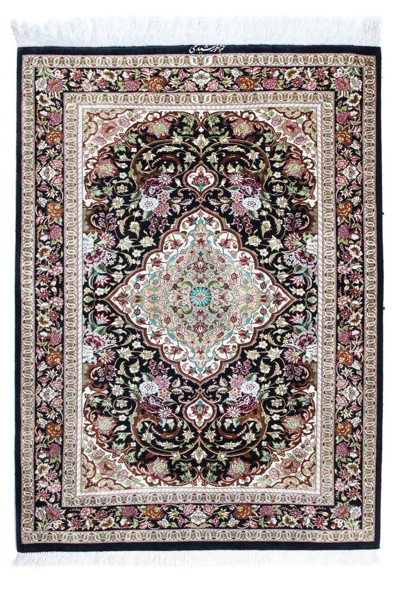 Tapis persan - Ghom - 114 x 80 cm - bleu foncé