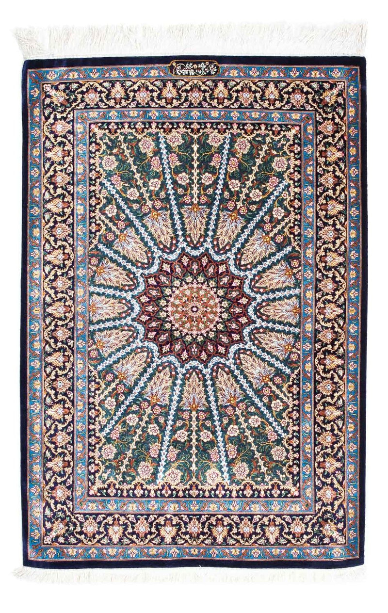 Tapis persan - Ghom - 121 x 81 cm - bleu foncé