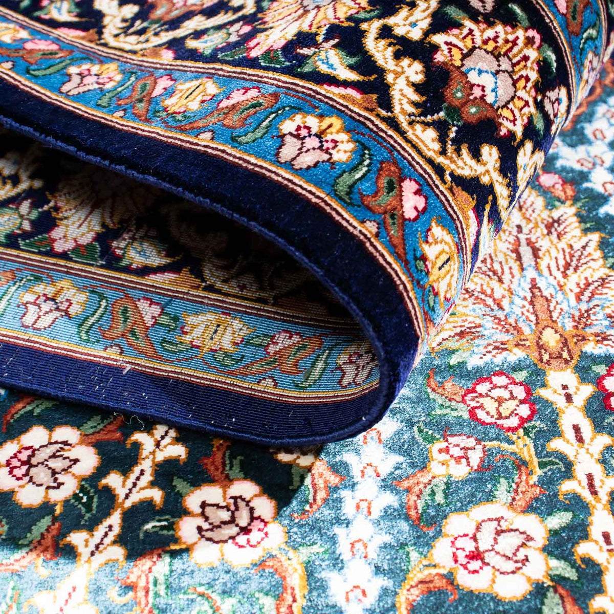 Tapis persan - Ghom - 121 x 81 cm - bleu foncé