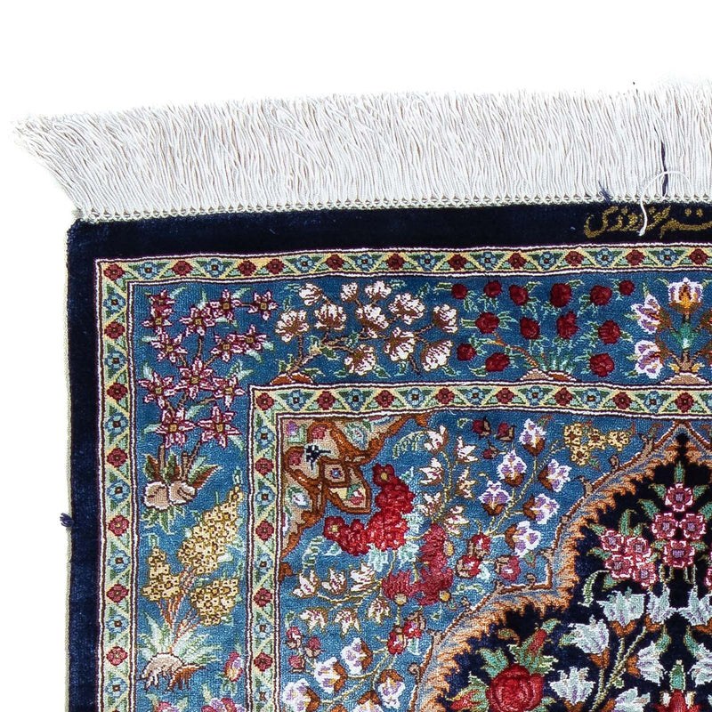 Tapis persan - Ghom - 96 x 57 cm - bleu foncé