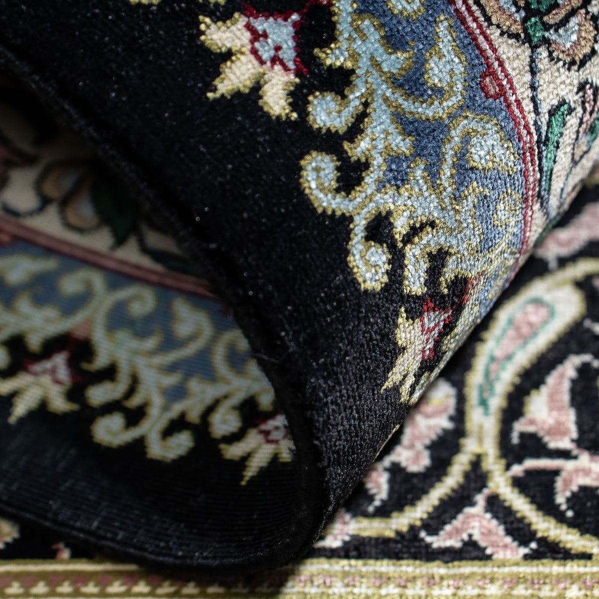 Tapis persan - Ghom - 94 x 58 cm - bleu foncé