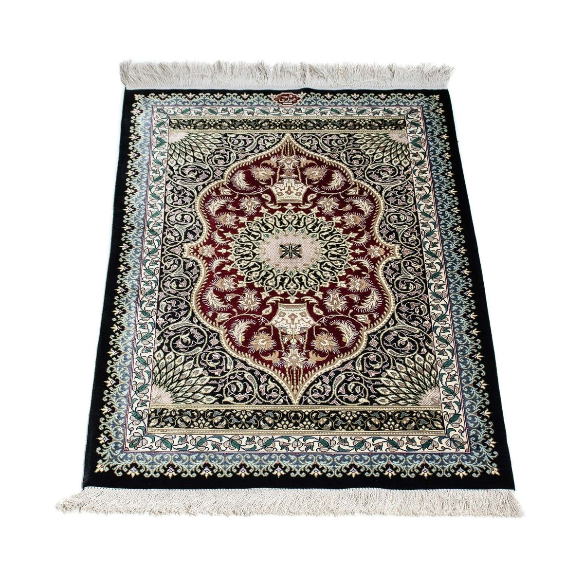 Tapis persan - Ghom - 94 x 58 cm - bleu foncé