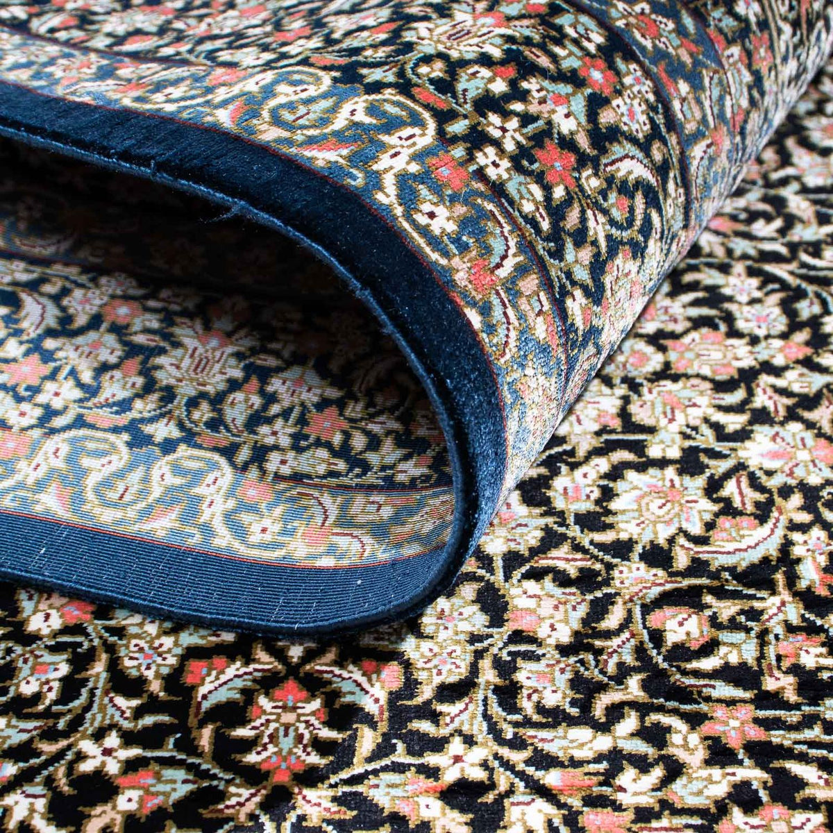 Tapis persan - Ghom - 119 x 79 cm - bleu foncé