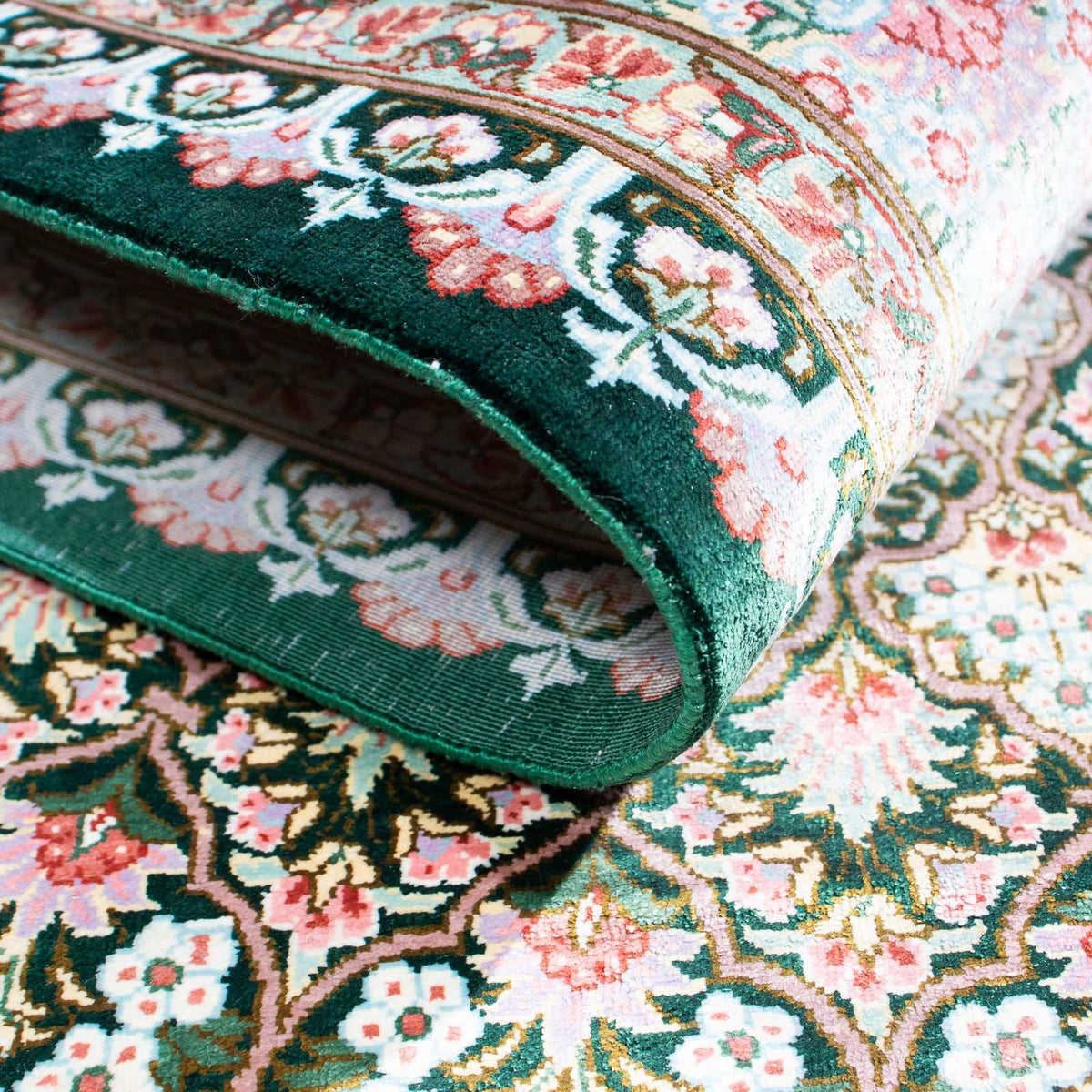 Tapis persan - Ghom - 128 x 83 cm - vert