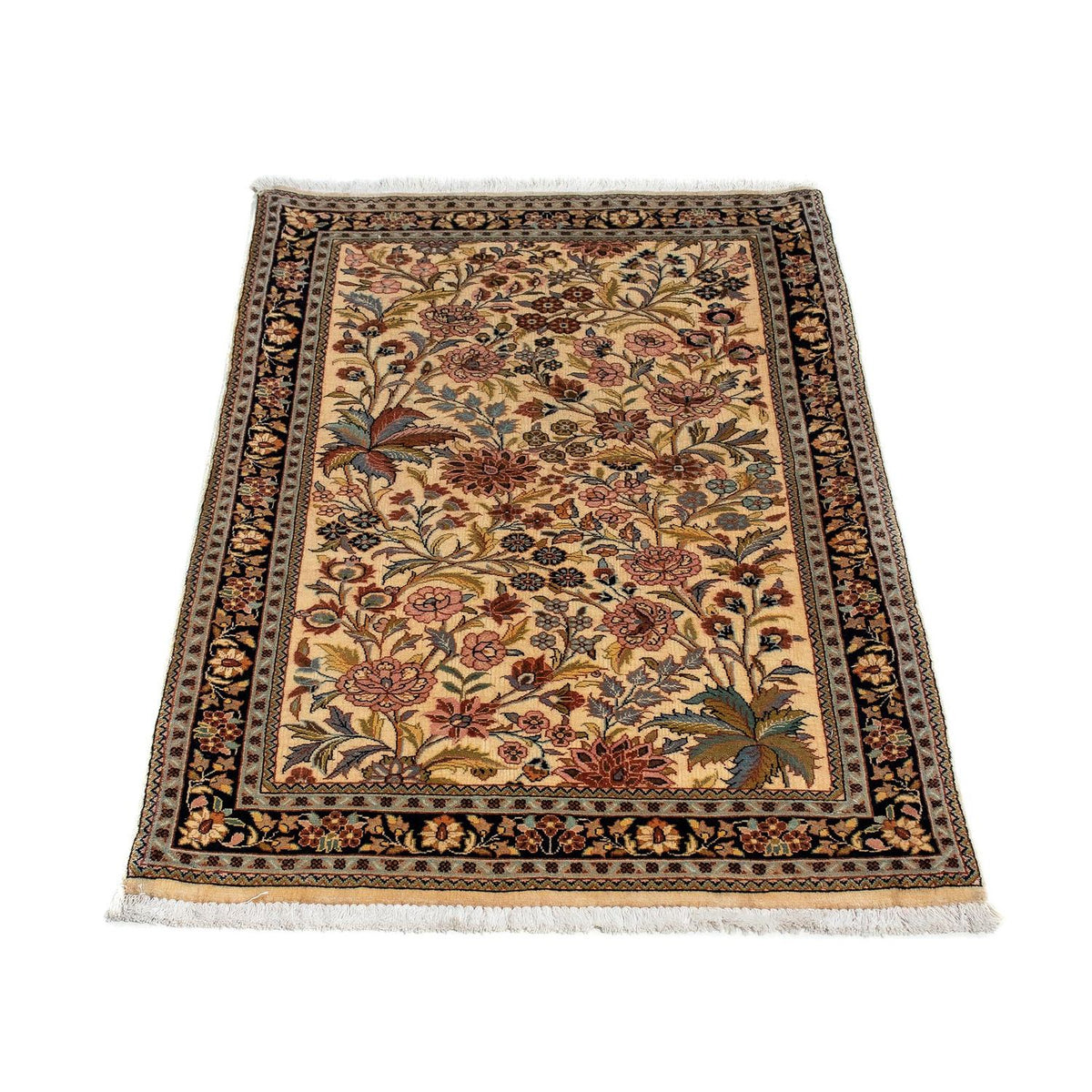 Tapis persan - Ghom - 113 x 68 cm - jaune moutarde
