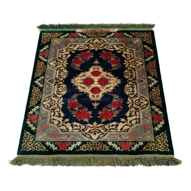 Tapis persan - Ghom - 77 x 58 cm - bleu foncé