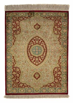 Tapis persan - Ghom - 78 x 58 cm - rouge foncé