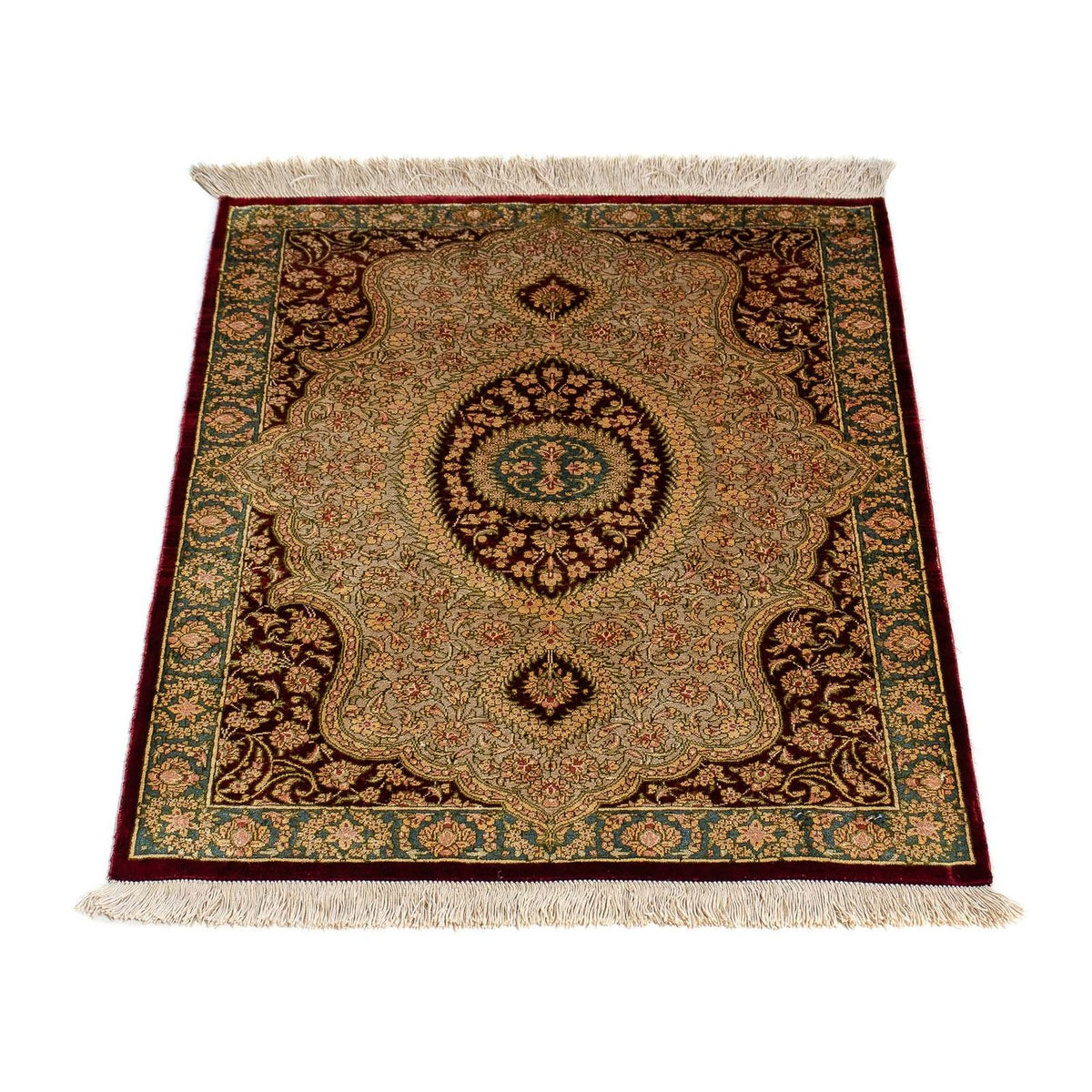 Tapis persan - Ghom - 78 x 58 cm - rouge foncé