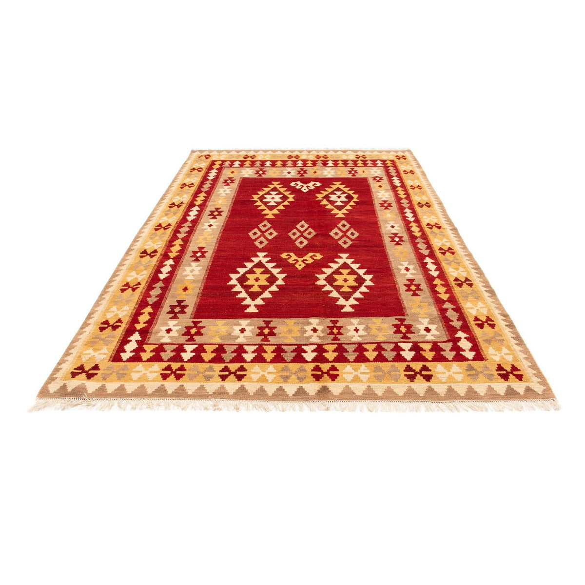 Tapis Kelim - Oriental - 252 x 178 cm - rouge foncé