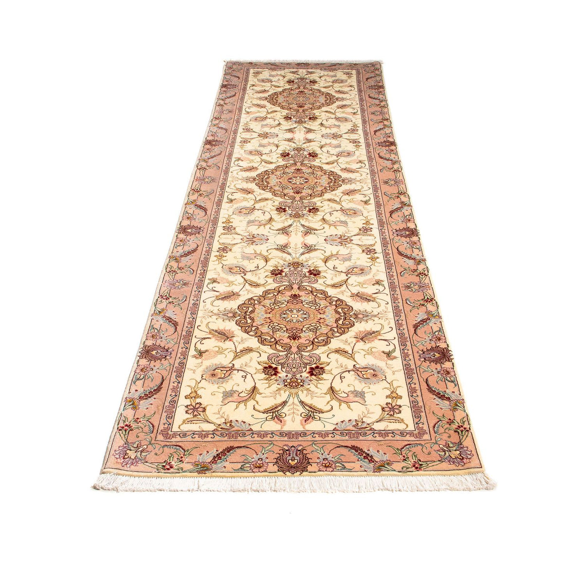 Tapis de couloir Tapis persan - Tabriz - Royal - 310 x 88 cm - beige
