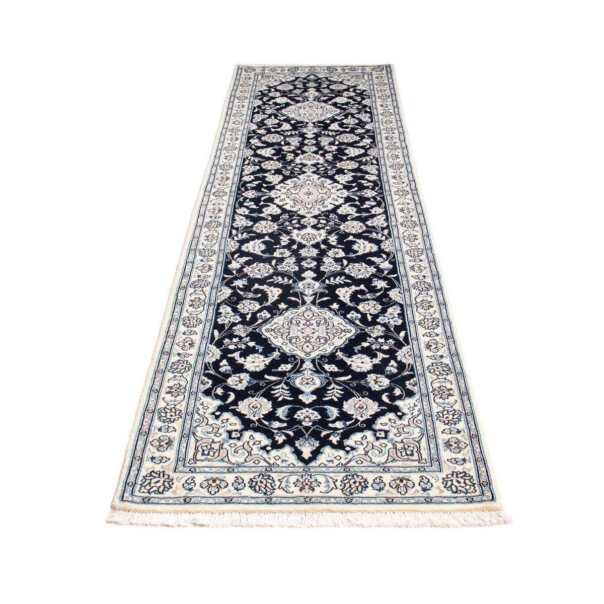 Tapis de couloir Tapis persan - Nain - Royal - 295 x 78 cm - bleu foncé