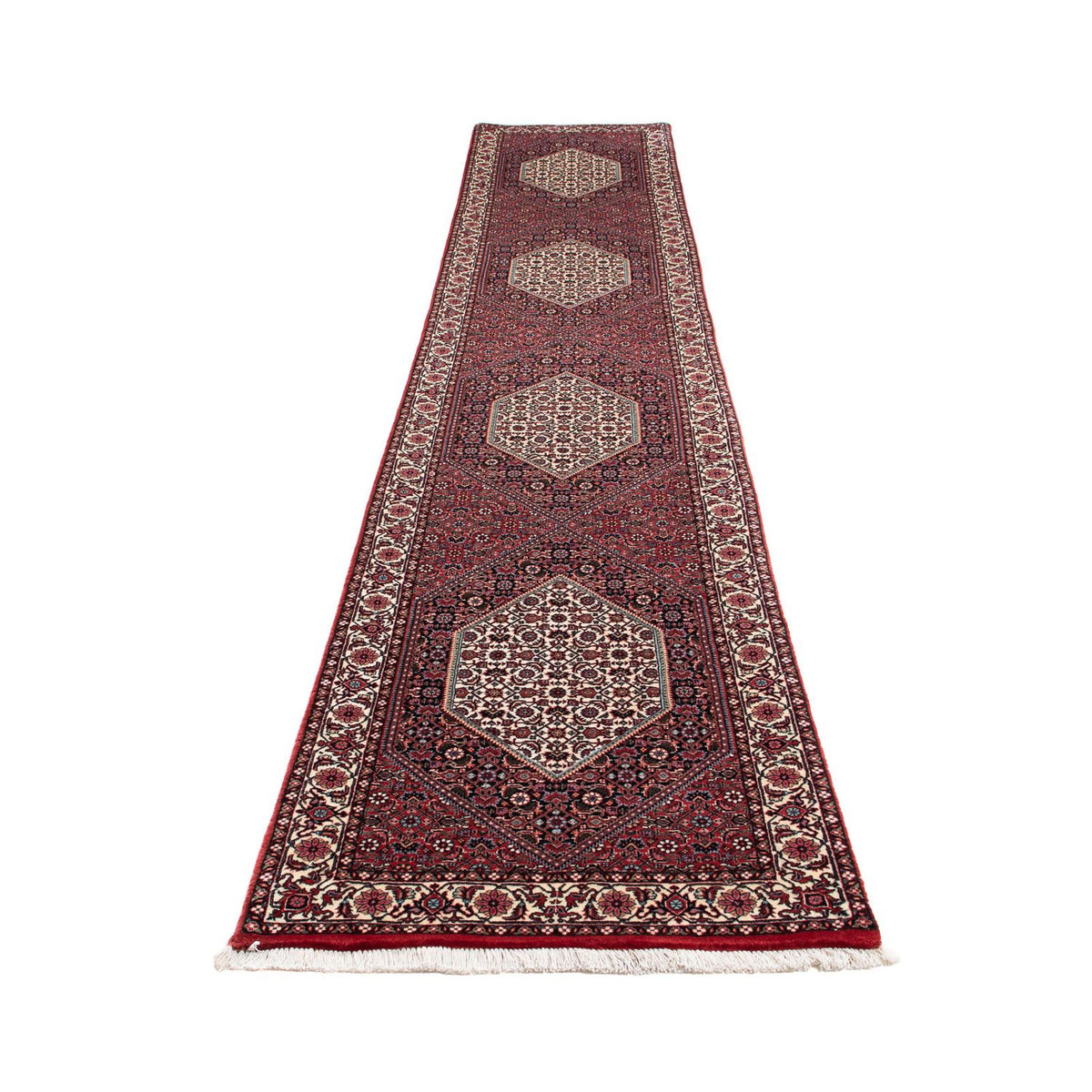 Tapis de couloir Tapis persan - Bidjar - 415 x 78 cm - rouge foncé