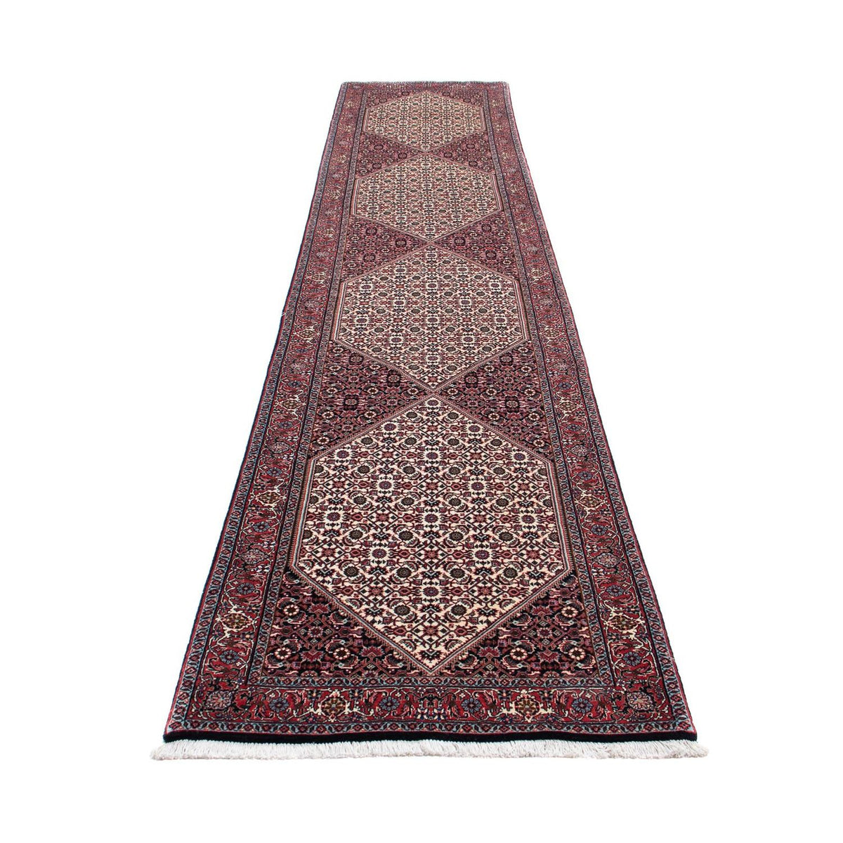 Tapis de couloir Tapis persan - Bidjar - 418 x 86 cm - rouge clair