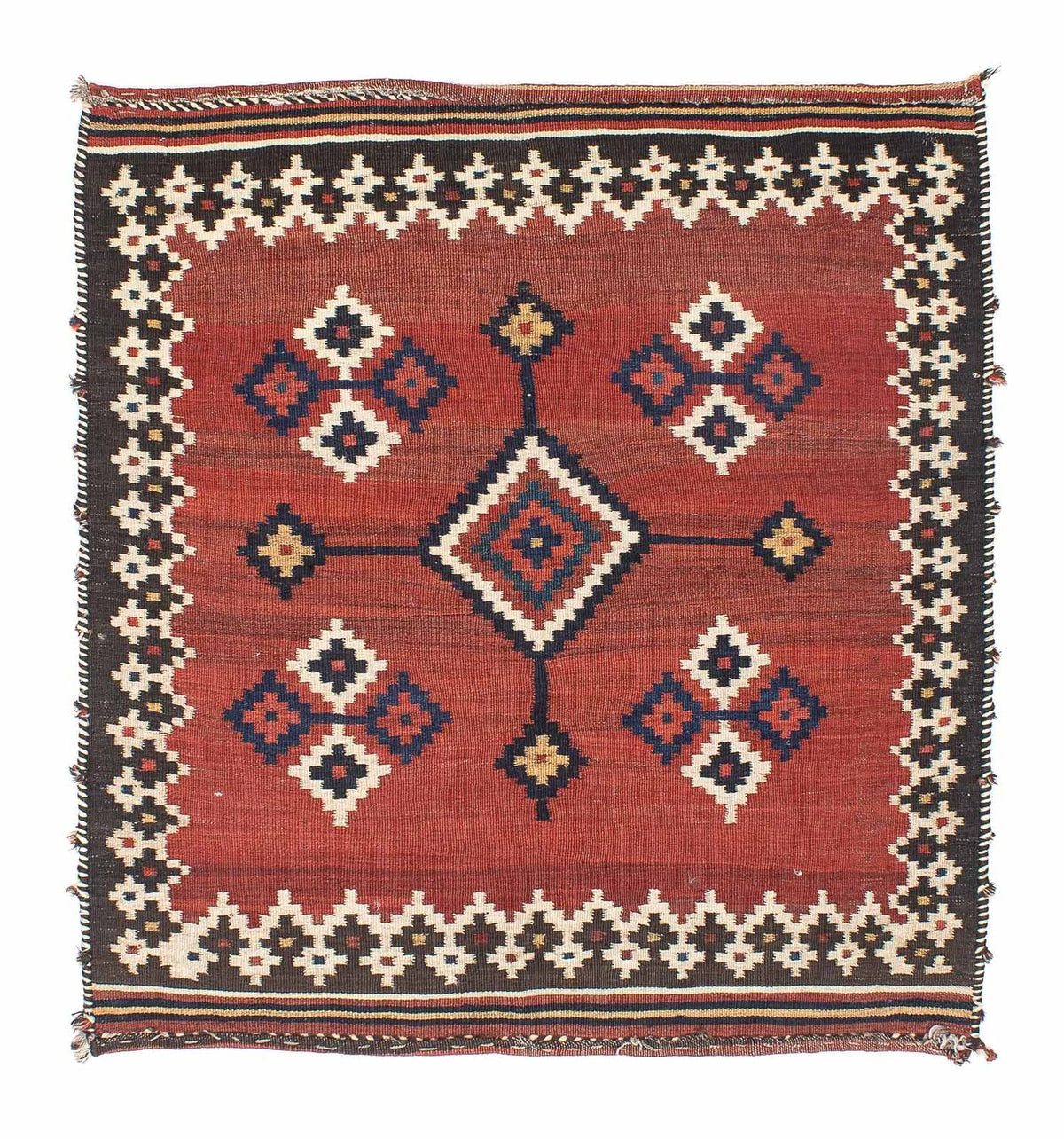 Tapis Kelim - Oriental carré - 144 x 132 cm - rouge foncé