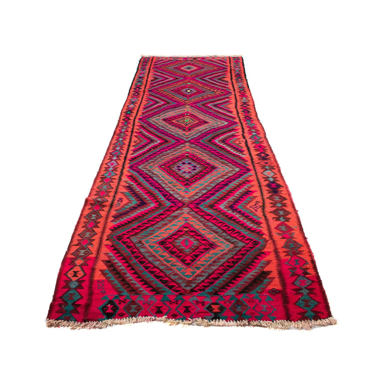 Tapis de couloir Tapis Kelim - Vieux - 380 x 120 cm - multicolore