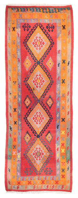 Tapis de couloir Tapis Kelim - Vieux - 410 x 150 cm - rouge