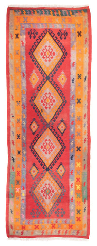Tapis de couloir Tapis Kelim - Vieux - 410 x 150 cm - rouge