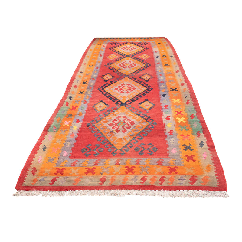 Tapis de couloir Tapis Kelim - Vieux - 410 x 150 cm - rouge