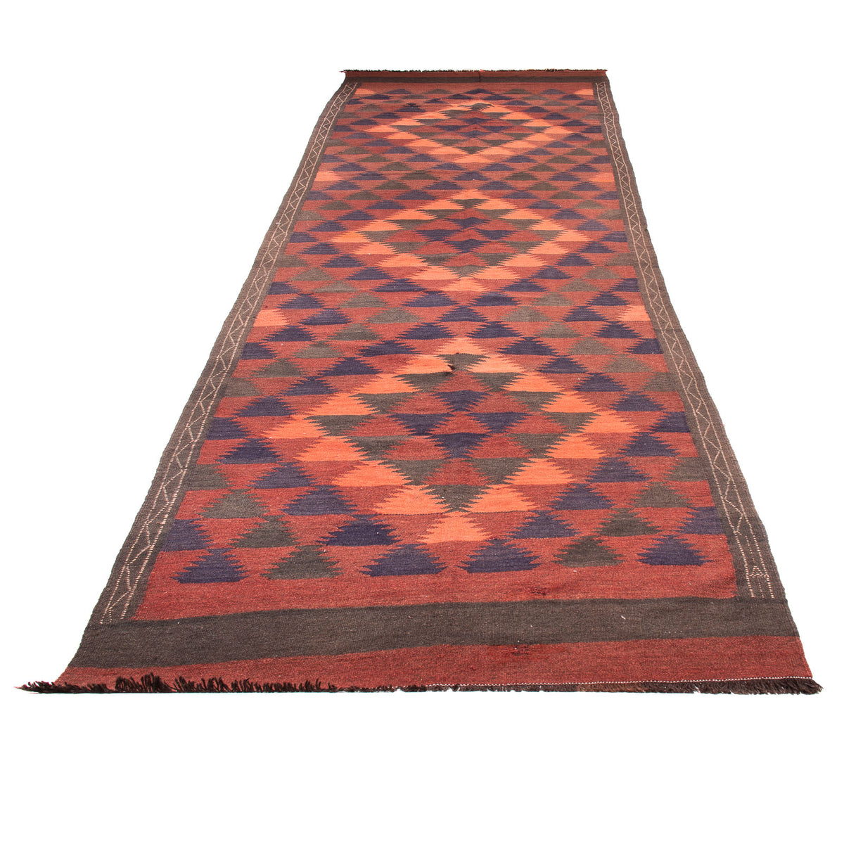 Tapis de couloir Tapis Kelim - Vieux - 450 x 130 cm - marron