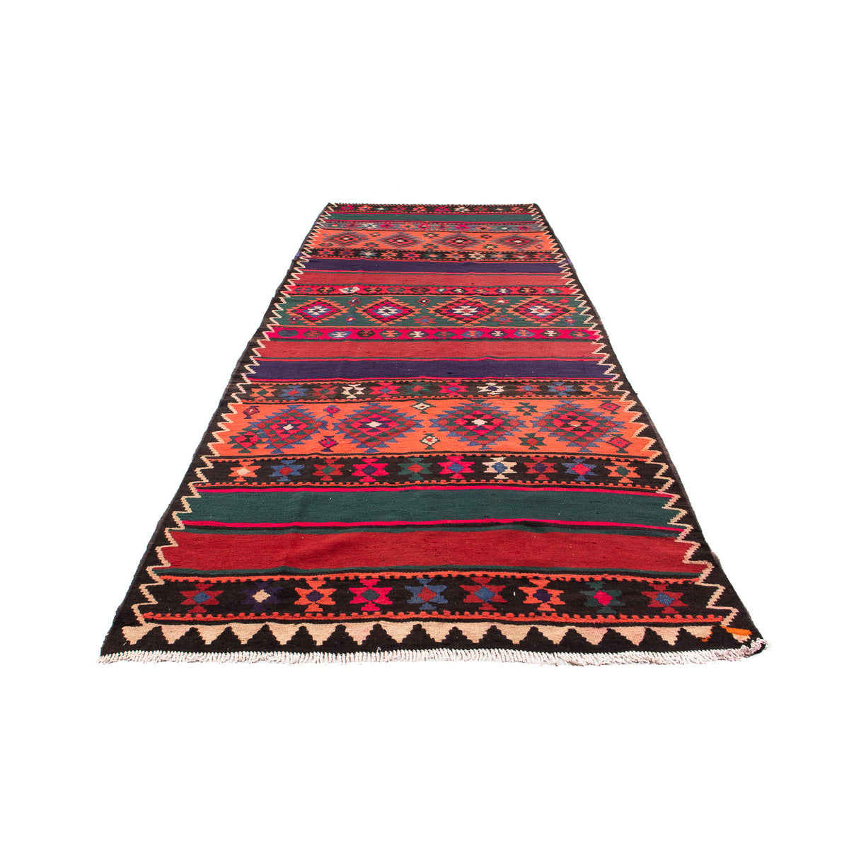 Tapis de couloir Tapis Kelim - Vieux - 380 x 135 cm - multicolore