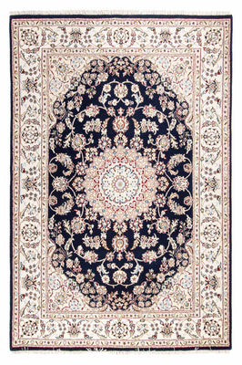 Tapis oriental - Nain - Indus - 196 x 134 cm - bleu foncé