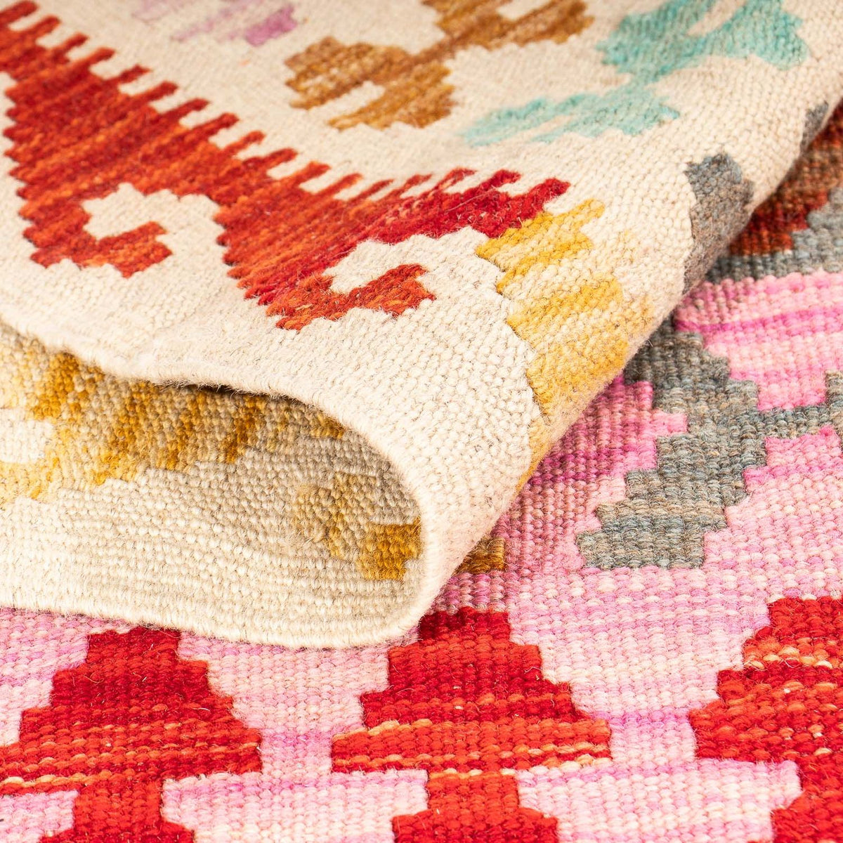 Tapis Kelim - Splash - 175 x 130 cm - rose