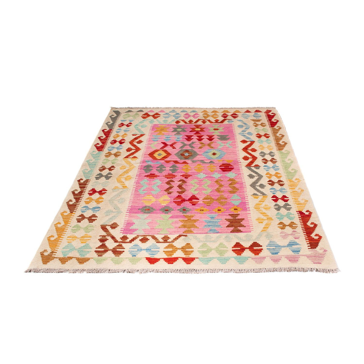 Tapis Kelim - Splash - 175 x 130 cm - rose