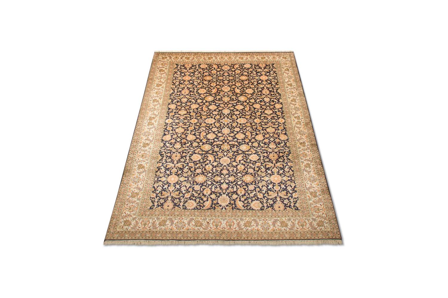 Tapis en soie - Soie du Cachemire - 285 x 183 cm - bleu foncé