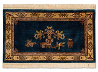 Tapis en soie - Soie chinoise - 122 x 69 cm - bleu foncé
