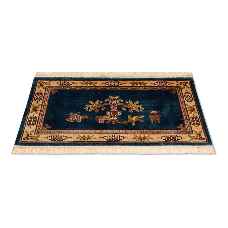 Tapis en soie - Soie chinoise - 122 x 69 cm - bleu foncé