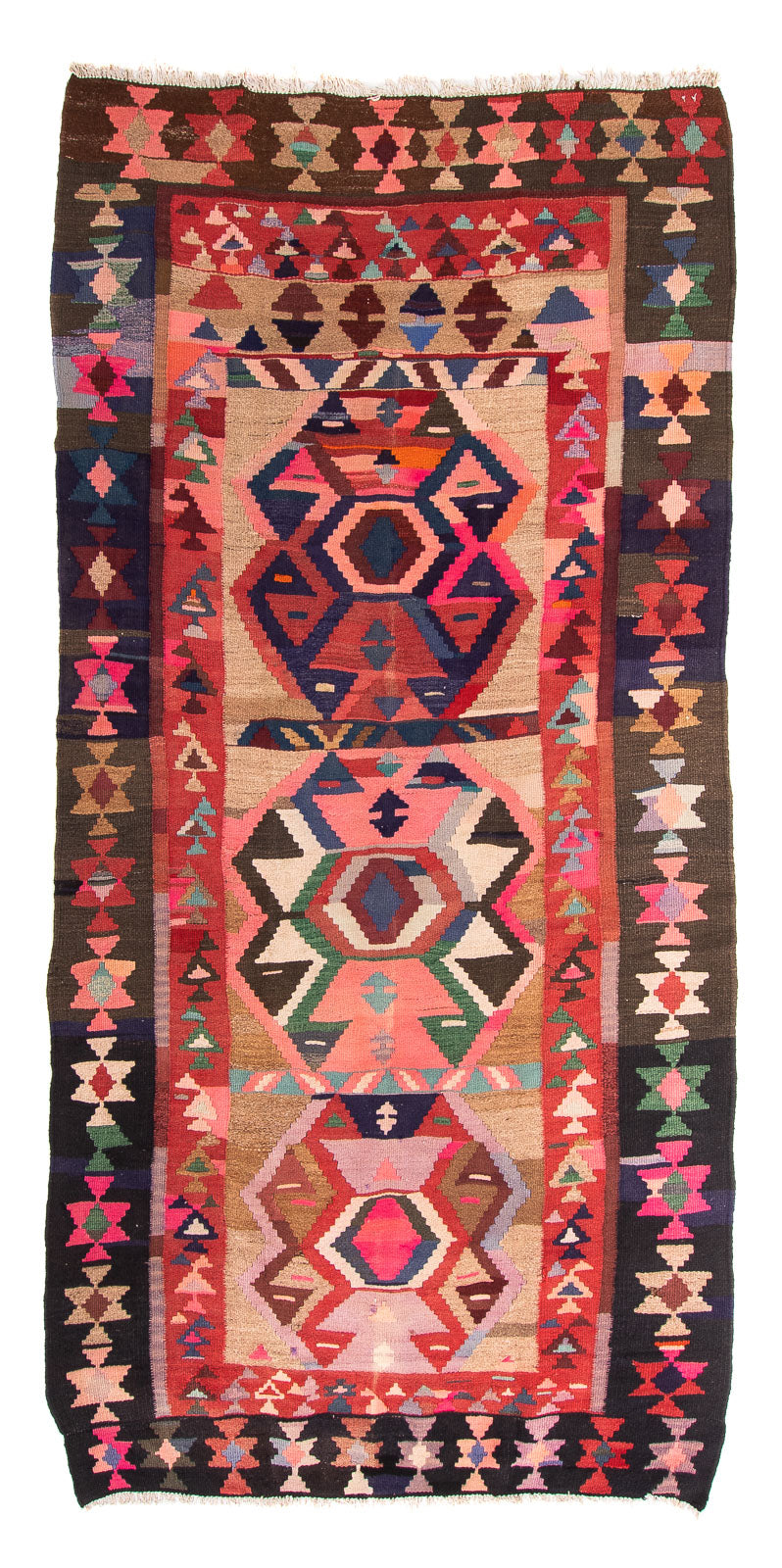 Tapis de couloir Tapis Kelim - Vieux - 300 x 150 cm - multicolore