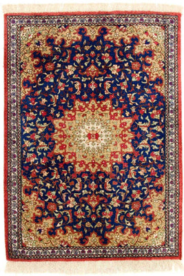 Tapis en soie - Ghom soie - Premium - 75 x 56 cm - bleu