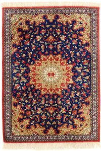 Tapis en soie - Ghom soie - Premium - 75 x 56 cm - bleu