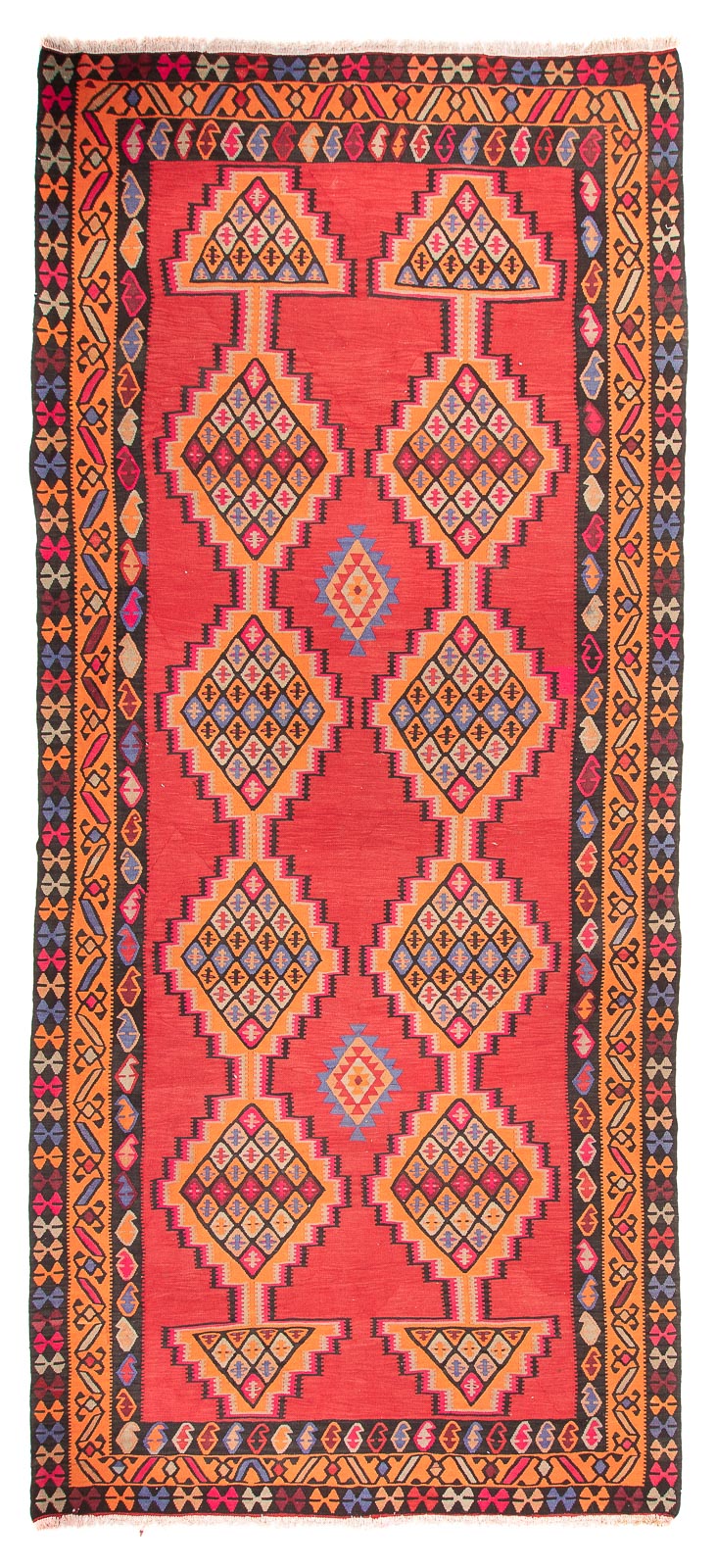 Tapis de couloir Tapis Kelim - Vieux - 395 x 180 cm - rouge